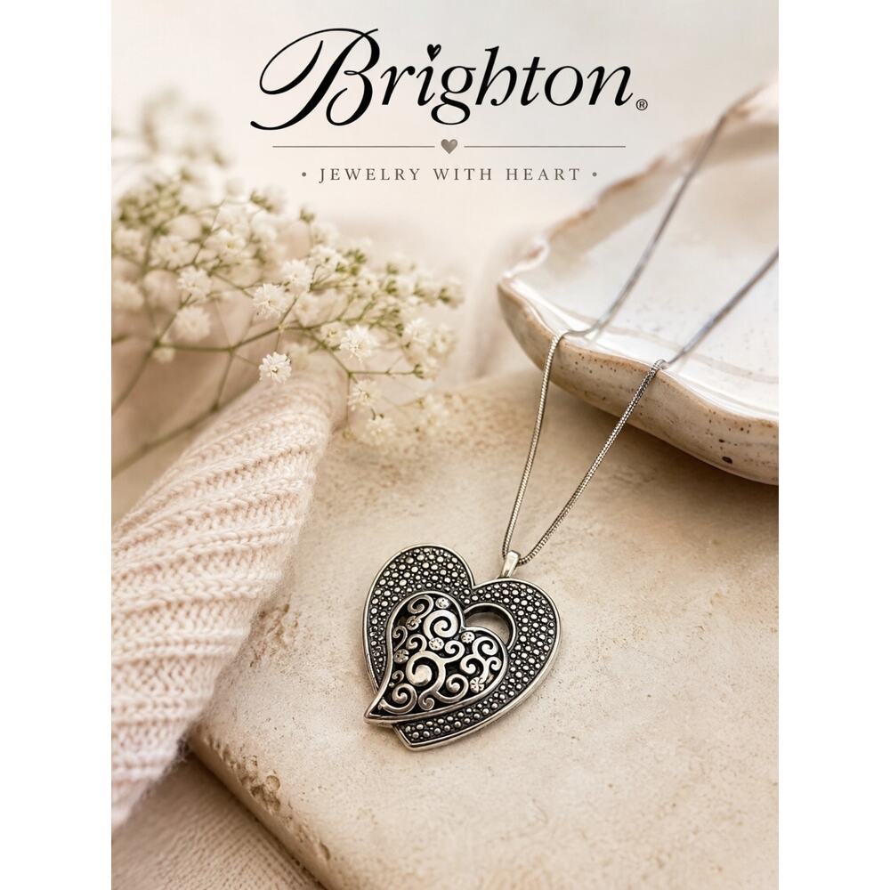Brighton Silver Tone Open Heart Pendant Necklace – Filigree Scroll Design